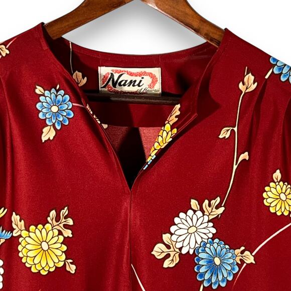 Nani of Hawaii Dress Vintage 70s Floral Shift Hawaiian Red Boho Size M L - Picture 4 of 9